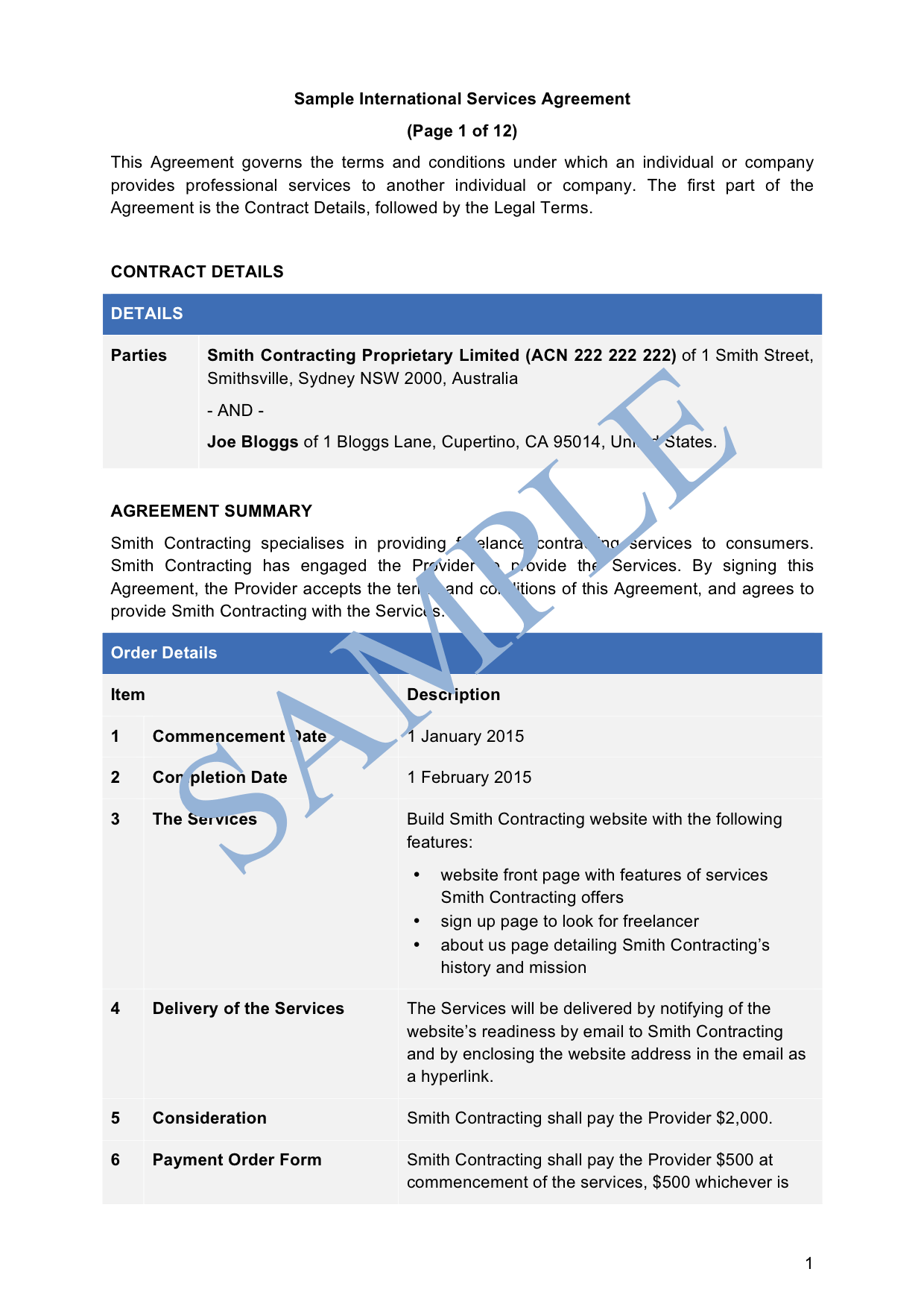 International Services Agreement
